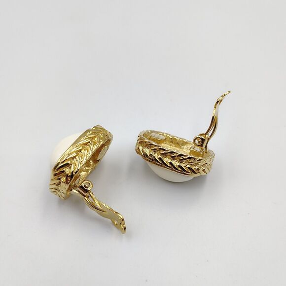 Vintage Givenchy Gold Tone White Lucite Cabochon Rectangular Clip On Earrings - Picture 11 of 16